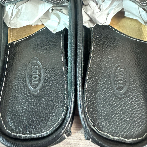 Tod's Womens Black Pebbled Leather Square Toe Slip On Mule Driving Shoes 40/9 - Picture 8 of 9